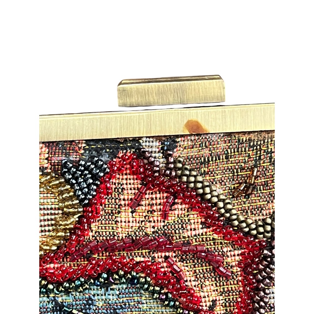 Vintage Beaded Tapestry Baguette Handbag Floral Sequin Evening Bag Multicolor - Picture 3 of 5